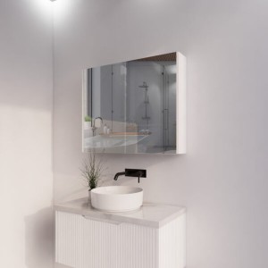 Matte White Fluted Mirror Cabinet 900